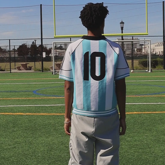 Close-up knitted stripe detail vintage Argentina football jersey – Section 90