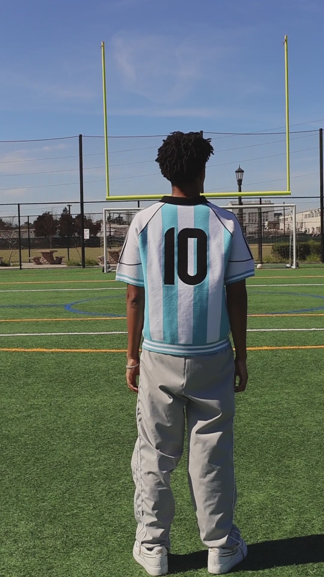 Close-up knitted stripe detail vintage Argentina football jersey – Section 90